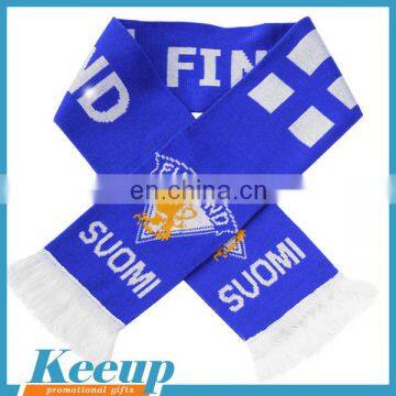 2016 Hot Sale promotional gifts 100% Acrylic custom football scarf knitted pattern /Embroidery scarf