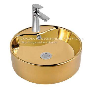 Luxury full golden round shape ceramic bathroom wash hand basin sink in high quality