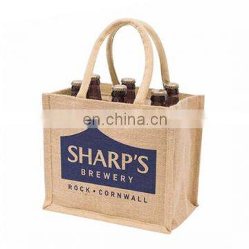 100% Jute fabric 6 bottle wine bag/jute beer bottle bag