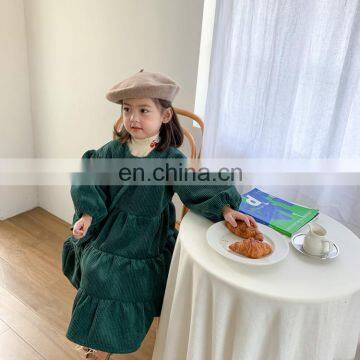 Send a Small Bag! 2020 Korean Children's Clothing Autumn and Winter Middle and Small Girls Dress Composite Dark Green Corduroy