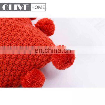 2018 Fashion Sofa Decorative Handmade Plain Acrylic Knitted Cushion Cover With Pompom photo-7