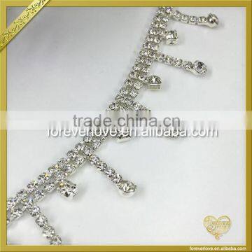 Silver Tone Crystal Necklace Chain Zircon Acrylic Glass Rhinestone And Brass Bridal Trim FC628 photo-2