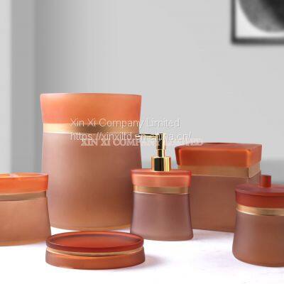 Frosted two tone color polyresin 6pcs set bathroom accessories