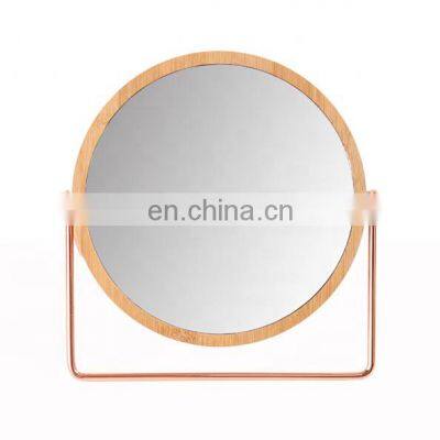 Bamboo Framed Make up Mirror Home Decorative Gold Color Mirror Desktop Round Vanity Mirror photo-5