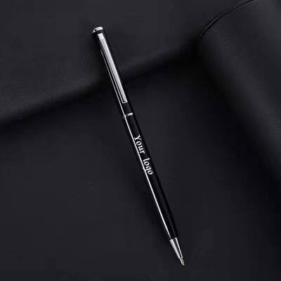 Slim Hotel Custom Pens Skinny Metal Twist Action Ballpoint Pen With Silver Accents Logo By Blue Rose Promotion photo-4