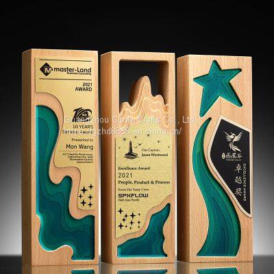 Custom Logo K9 Crystal Metal Material Souvenir Conference Trophy Solid Wood Crystal Trophy Crystal Trophy
