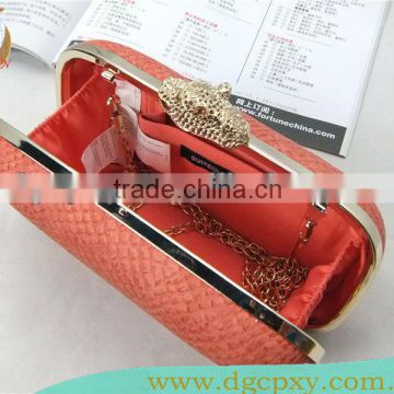 fashion leopard head snap lock minaudiere clutch bag