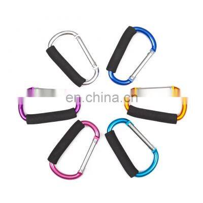 Factory Custom Laser Engraved Logo 12# D Shaped Baby Stroller Aluminum Carabiner Hook With PVC Sponge