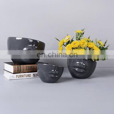 Modern Decorative Handmade Art Porcelain Creatice Vase Face Lip Design Ceramic Flower Pot photo-4