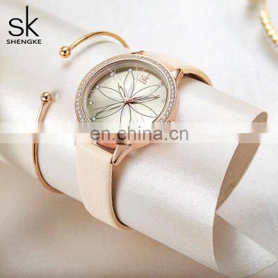 SHENGKE Lady  Elegant Watches K0146L Blooming Flower Wrist Watch  Daily Pretty Quartz Woman Watches