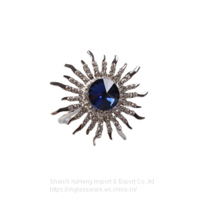 Sparkling Blue Artificial Crystal Diamond Sun Flower Rhinestones Napkin Rings Holders photo-5