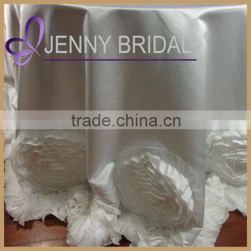 TC107C Factory Supplier Blush Pink Satin Ruffle Rosette Table Cloth photo-4