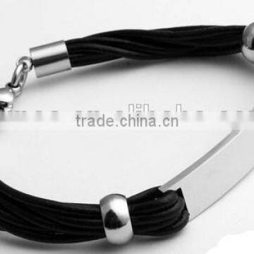 High Quality fashion Jewelry Platinum Plated Leather Bracelet stainless steel bracelet for men and women