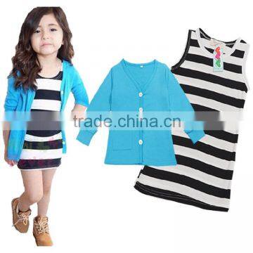 Foreign Trade Children's Clothes Wholesale F1826 Summer New Style Child Girl Leisure Pure Color Stripe Suits