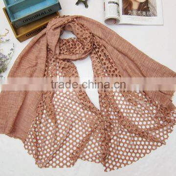 90cm * 180cm Hollow Out Circled Design Cotton Linen Lace Scarf Muslim Shawl