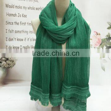 High Grade Large Long Solid Plaini Eyelash Lace Brim 100% Real Silk Scarves for Women photo-2