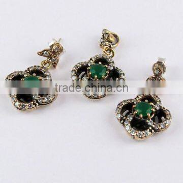 Stylish Precious Green Onyx & White CZ Jewellery Set, 925 Sterling Silver Jewellery, Handmade Silver Jewellery photo-3