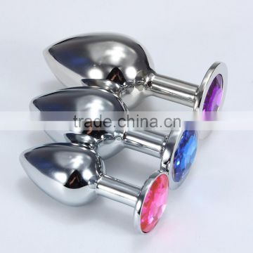 3PCS Small Middle Big Sizes Stainless Steel Metal Anal Plug With Diamonds Plated/ Sex Toys Female Adult Product