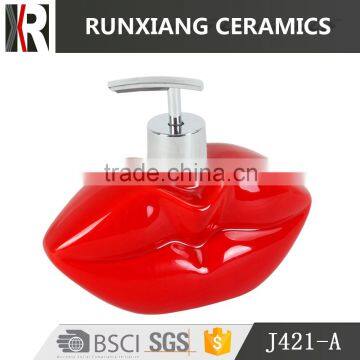 funny red lips shape ceramic bath soap dispenser