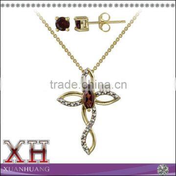 Gold over Silver Cross Sets with Gem Stone