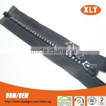 high quality double row puller rhinestone zipper , cloth zipper