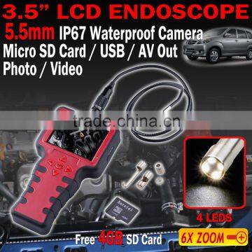 5.5mm 3.5" Endoscope 6X Zoom Borescope DVR 1m Video Recordable Inspection Camera photo-2