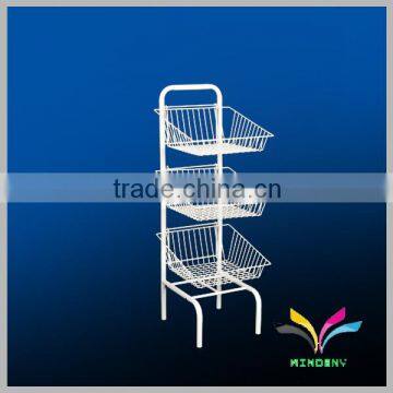 White 3-tier large capacity sturdy welded metal floor standing basket rack