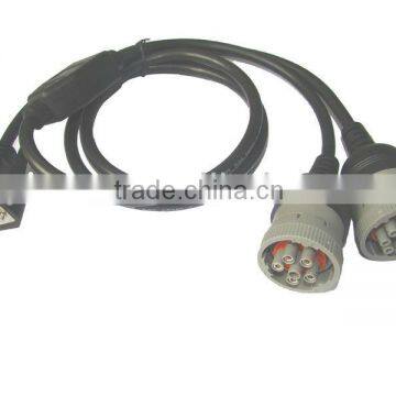OBD2 Interface truck Y cable DB15Pm to J1708 6pin female and J1939 9pin female