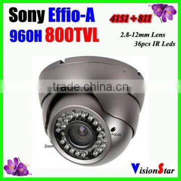 High performance outdoor camera 2.8-12mm manual zoom lens metal 800TVL 36pcs ir leds sony Effio-A dome analog camera