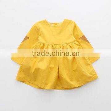 The spring of 2015 new girl's clothes and the wind triangle skin marked yellow dress Pleated Dress son children OEM GuangzhouE54