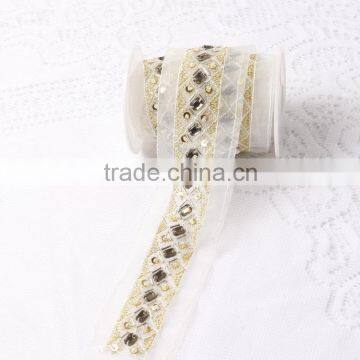 2016 fashionable beaded lace trim /resin & sequin materials handmade beaded lace for dress decoration