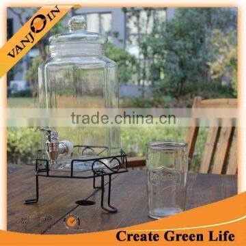 4L Clear Glass Octagon Beer Juice Dispenser Jar With Tap and Glass Hermetic Lid