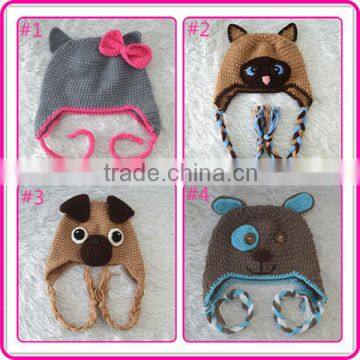 Wholesale Baby Winter Crochet Animal Knitted Hats Kids Earflap Hats