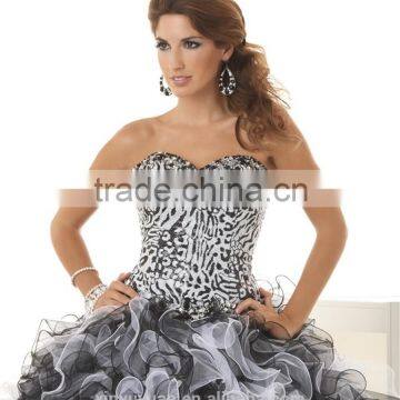 Classic Designer Ball Gown Sweetheart Black and White Sexy Leopard Western Quinceanera Dresses With Detachable Skirt CYQ-004 photo-3
