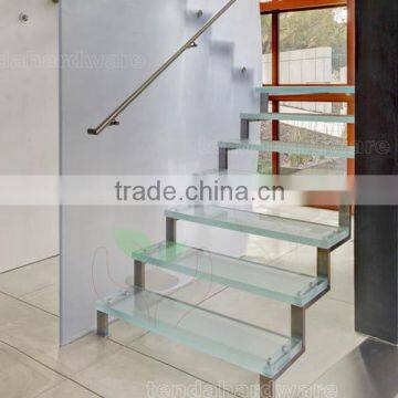 indoor glass steps Straight Stairs with laminated glass steps and glass partition