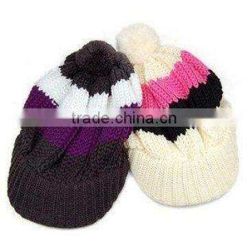 Women Warm cap Stripe Knitted winter hat with visor