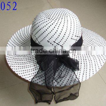 white and black paper straw hat, women hat , big brim hat