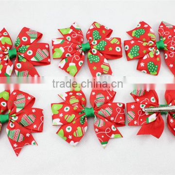 Boutique grosgrain ribbon hair bow with clips children girls red christmas hair bow