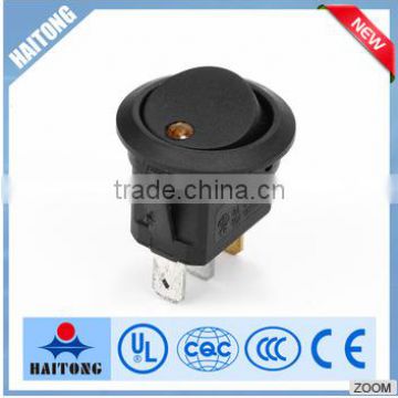 3 pin round black cover rocker switch with led