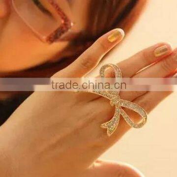 New Bowknot Bling Crystal Shiny Gold Silver Plated Adjustable Women Ring Jewelry