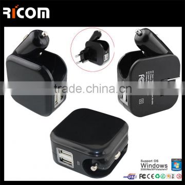 Patented 2 in 1 car and home adapter,2 in 1 car charger,2 in 1 wall charger-UC311-Shenzhen Ricom