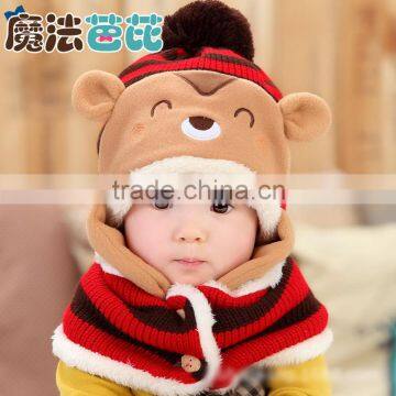 MZ3118 Hooded Scarf Kids Baby Hat Knitted Cap Earflap Toddler Girls Boys Winter Warm