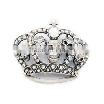 skull bone crown belt buckle with rhinestone ha02-35