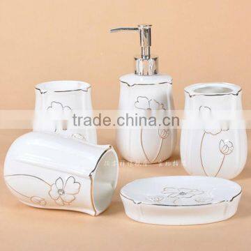 5 pcs customize ceramic silver floral bathroom set