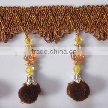 Beads Fabric Tassel Fringe with pompon and trims