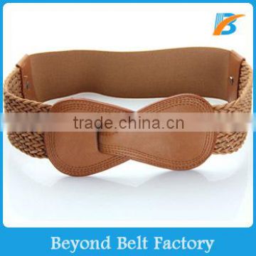 Ladies' Fashion Skirts Braided Elastic Stretch Belt with Leather Clasp