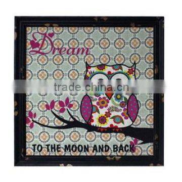 Vintage Wood Frame Jute Wall Printing With Owl