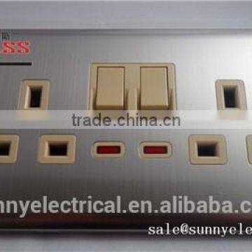 Brushed stainless decorative hotel 13A electric switched socket