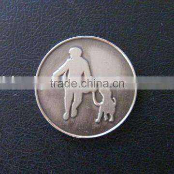 homeless man and dog badge