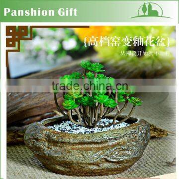 Imitated stone finsih flower pot with flamble glazed ceramic